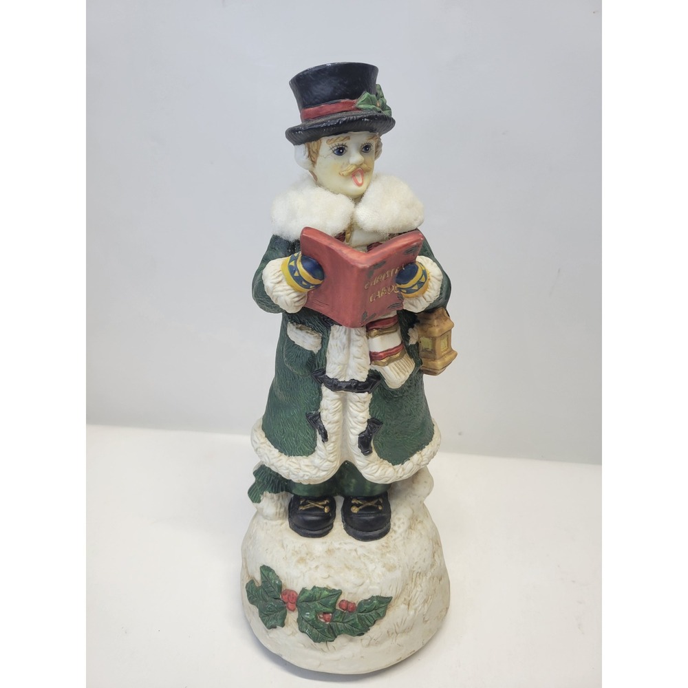 Vtg Christmas Caroler Figurine with Lantern Music Box Plays Joy to the World